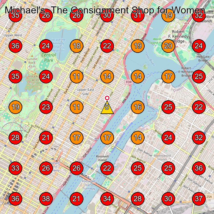 Michael's, The Consignment Shop for Women GeoGrid visibility map for Clothing Store in New York